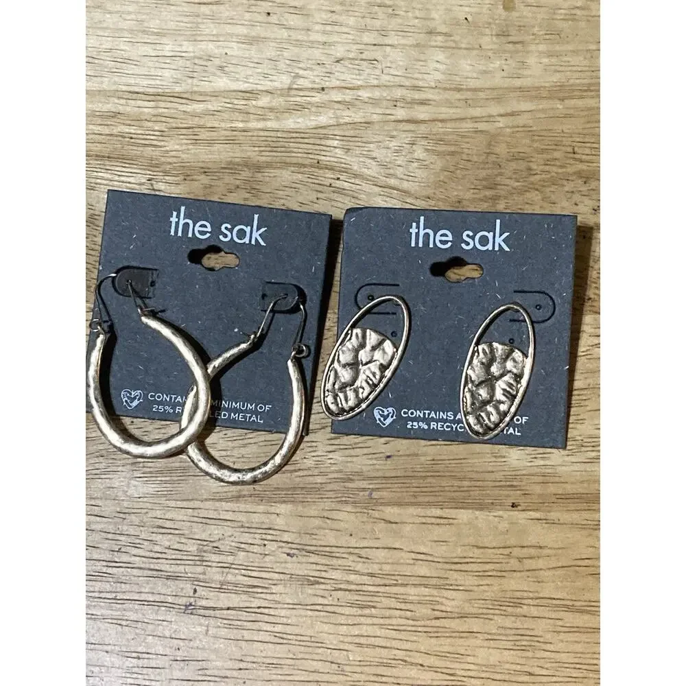 The Sak Matte Gold Tone Dangle Earrings Oval Set Of 2 NEW